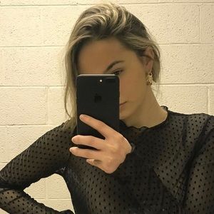 Chic Black Sheer Polka Dot Zara Top - Size - Small